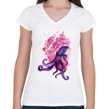 PRINTFASHION Polip vízfesték - Női V-nyakú póló - Fehér női póló