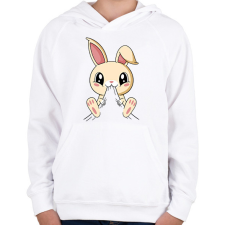 PRINTFASHION Póló rágó nyuszi - Gyerek kapucnis pulóver - Fehér gyerek pulóver, kardigán