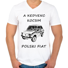 PRINTFASHION POLSKI FIAT - Férfi V-nyakú póló - Fehér férfi póló