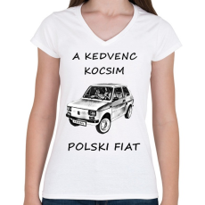 PRINTFASHION POLSKI FIAT - Női V-nyakú póló - Fehér