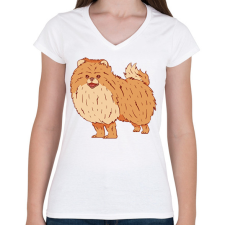 PRINTFASHION Pomerániai törpespicc - Női V-nyakú póló - Fehér női póló