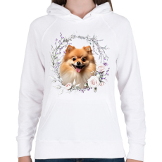 PRINTFASHION pomerániai törpespicc virágokkal - Női kapucnis pulóver - Fehér
