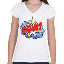 PRINTFASHION POOOOWWW - Női V-nyakú póló - Fehér női póló