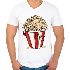 PRINTFASHION Popcorn - Férfi V-nyakú póló - Fehér férfi póló