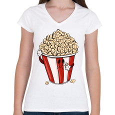 PRINTFASHION Popcorn - Női V-nyakú póló - Fehér
