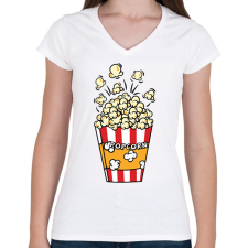 PRINTFASHION Popcorn zseb - Női V-nyakú póló - Fehér női póló