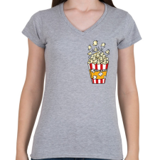 PRINTFASHION Popcorn zseb - Női V-nyakú póló - Sport szürke női póló