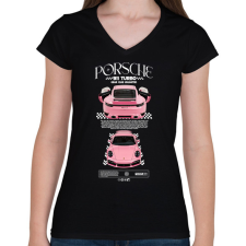 PRINTFASHION PORSCHE 911 TURBO S - Női V-nyakú póló - Fekete női póló