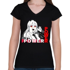 PRINTFASHION Power minta (Chainsaw man) - Női V-nyakú póló - Fekete