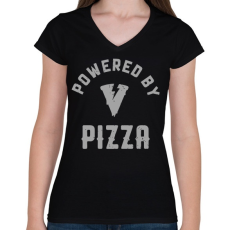 PRINTFASHION Powered by Pizza - Női V-nyakú póló - Fekete