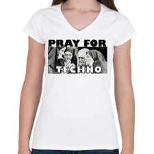 PRINTFASHION Pray for Techno - Női V-nyakú póló - Fehér női póló