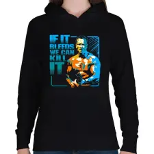 PRINTFASHION Predator - Ha vérzik, akkor elpusztítható - Női kapucnis pulóver - Fekete női pulóver, kardigán