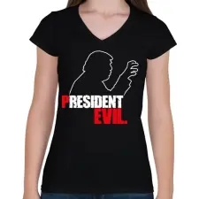PRINTFASHION President Evil - Női V-nyakú póló - Fekete női póló