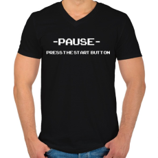 PRINTFASHION Press the Start button - Férfi V-nyakú póló - Fekete