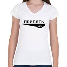 PRINTFASHION Pripjaty - Női V-nyakú póló - Fehér