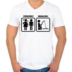 PRINTFASHION Probléma? Megoldva! Horgászat - Férfi V-nyakú póló - Fehér