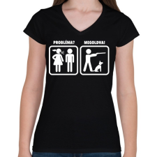 PRINTFASHION Probléma? Megoldva! - Vadászat - Női V-nyakú póló - Fekete női póló