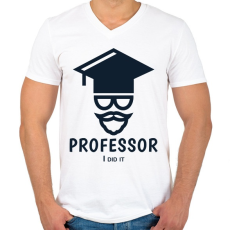 PRINTFASHION Professor - I did it - Férfi V-nyakú póló - Fehér