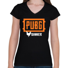 PRINTFASHION PUBG DINNER - Női V-nyakú póló - Fekete női póló