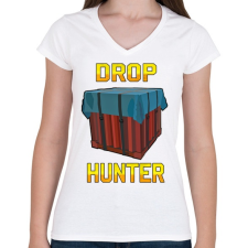 PRINTFASHION PUBG - Drop Hunter - Női V-nyakú póló - Fehér női póló