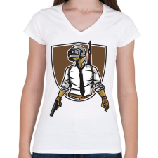 PRINTFASHION PUBG - Női V-nyakú póló - Fehér női póló