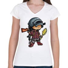 PRINTFASHION PUBG - Női V-nyakú póló - Fehér női póló
