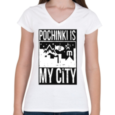 PRINTFASHION PUBG - Pochinki is my City - Női V-nyakú póló - Fehér
