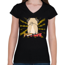 PRINTFASHION PUG LIFE 3 - Női V-nyakú póló - Fekete