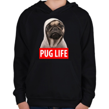 PRINTFASHION Pug Life - Gyerek kapucnis pulóver - Fekete gyerek pulóver, kardigán