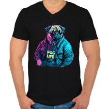 PRINTFASHION Pug Life - Mopsz - Férfi V-nyakú póló - Fekete férfi póló