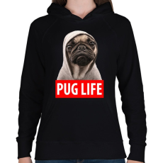 PRINTFASHION Pug Life - Női kapucnis pulóver - Fekete