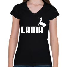 PRINTFASHION Puma Láma paródia - Női V-nyakú póló - Fekete női póló