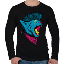 PRINTFASHION Punk macska - Férfi hosszú ujjú póló - Fekete férfi póló