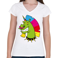 PRINTFASHION punk unicorn - Női V-nyakú póló - Fehér