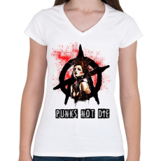 PRINTFASHION punks not die - Női V-nyakú póló - Fehér