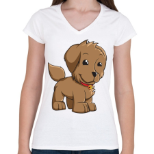 PRINTFASHION Puppy - Női V-nyakú póló - Fehér női póló