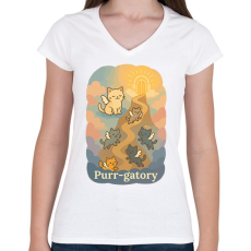 PRINTFASHION Purr-gatory - Női V-nyakú póló - Fehér