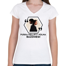 PRINTFASHION Puska kellett volna! - Női V-nyakú póló - Fehér női póló