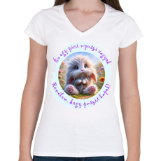 PRINTFASHION Puszi-nyuszi - Női V-nyakú póló - Fehér