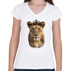 PRINTFASHION Queen fekete - Női V-nyakú póló - Fehér