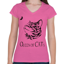 PRINTFASHION queen of cats - Női V-nyakú póló - Rózsaszín női póló