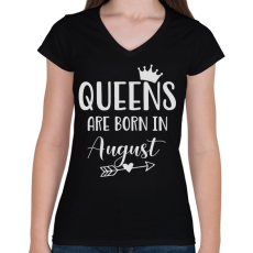 PRINTFASHION QUEENS are born in August - Női V-nyakú póló - Fekete