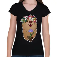 PRINTFASHION QUOKKA - Női V-nyakú póló - Fekete női póló