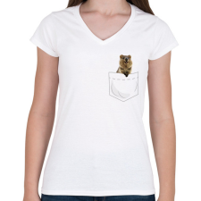 PRINTFASHION Quokka zsebben - Női V-nyakú póló - Fehér női póló