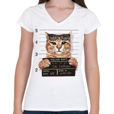 PRINTFASHION Rabosított macska - Női V-nyakú póló - Fehér női póló