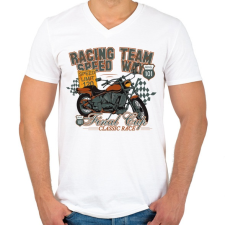 PRINTFASHION racing team - Férfi V-nyakú póló - Fehér férfi póló