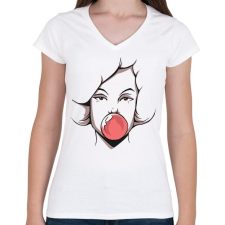 PRINTFASHION Rágós csaj - Női V-nyakú póló - Fehér női póló