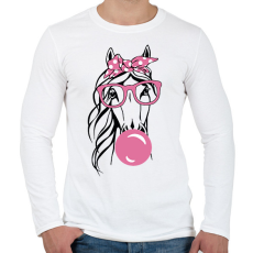 PRINTFASHION Rágózó ló - Férfi hosszú ujjú póló - Fehér