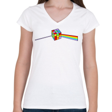 PRINTFASHION Rainbow cube - Női V-nyakú póló - Fehér