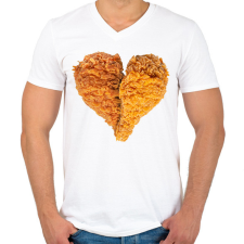 PRINTFASHION Rántott csirkecomb szív - Férfi V-nyakú póló - Fehér férfi póló